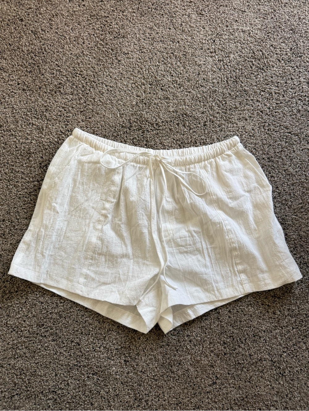 SHEIN White High-Waist Linen-Blend Drawstring Shorts